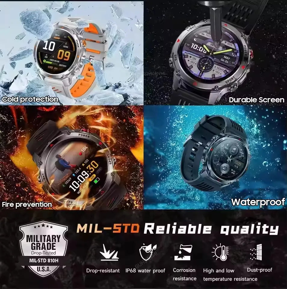 2025 New Outdoors Sports Military GPS Smart Watch 3ATM Waterproof Built-in Dual-Band GPS Compass Altimeter Swimming Smartwatches.