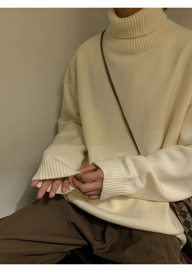 Turtleneck Men's Sweater Autumn 2025 New Knitted High Neck Pullover Streetwear Comfortable Fitness Tops Clothing Knitwear.