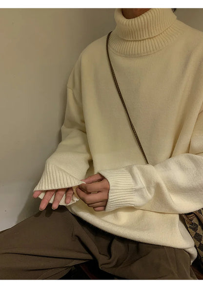 Turtleneck Men's Sweater Autumn 2025 New Knitted High Neck Pullover Streetwear Comfortable Fitness Tops Clothing Knitwear.