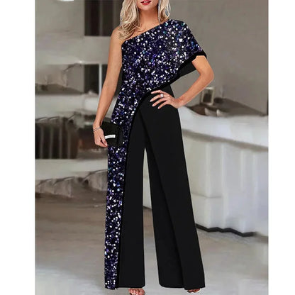 2024 Amazon Independent Station Women's Jumpsuit Slimming Fashionable Color Blocking Women's Trousers Jumpsuit Casual Style