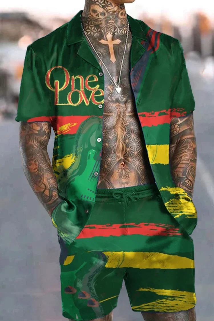 Fashion Men Sets Print Lapel 3D Print Short Sleeve Casual Hawaiian Shirt Beach Shorts 2 Pcs Set Vacation Hawaiian Man Suits.