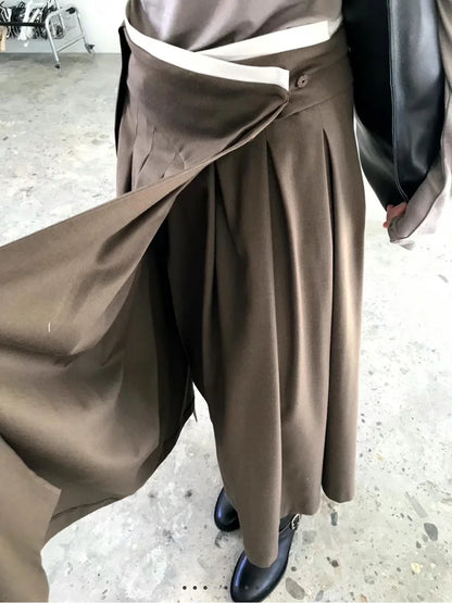 Elegant Pleated Midi Skirt Women Fashion Patchwork Asymmetrical Skirts Summer Office Ladies Korean Casual Design A Line Faldas.