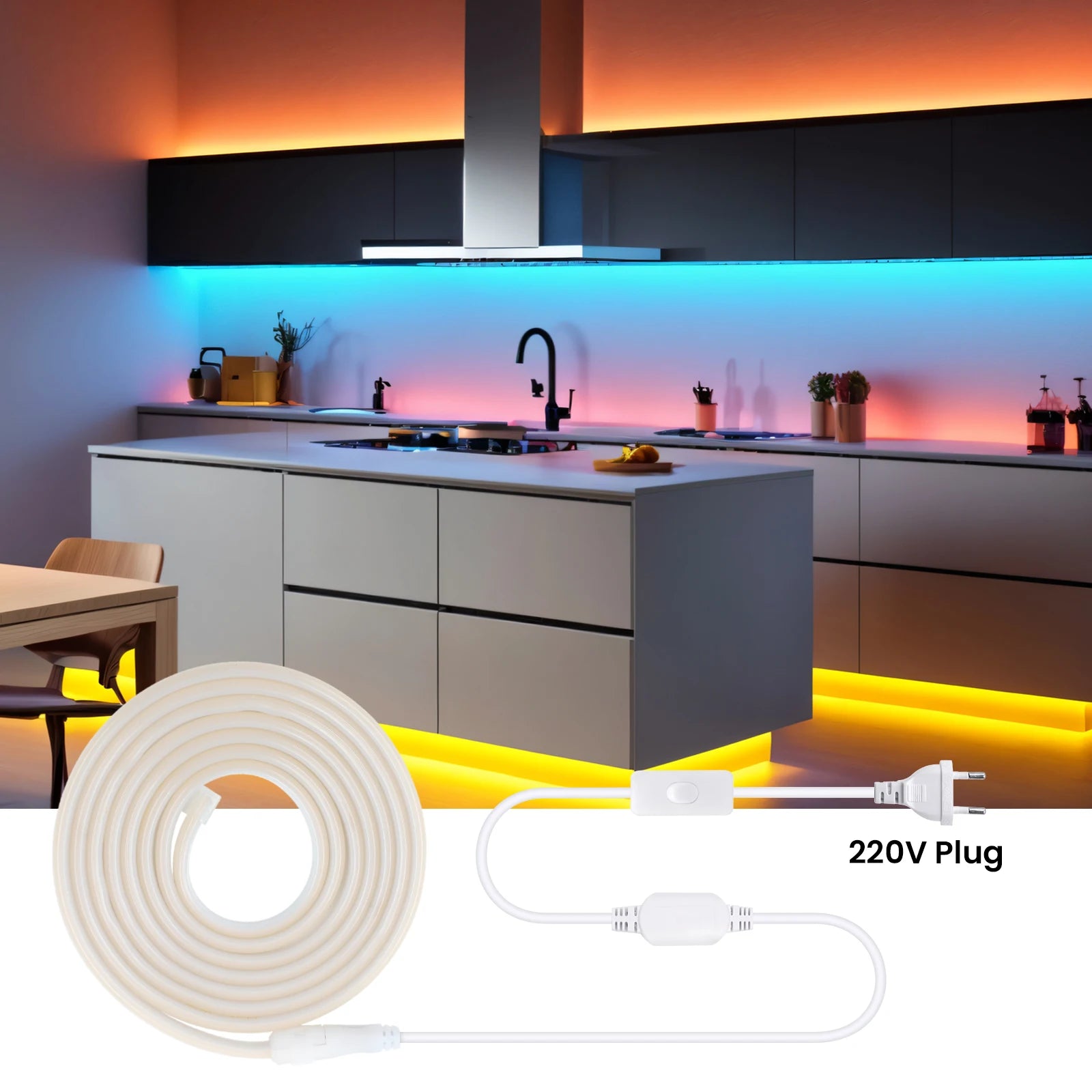 220V COB LED Light Strip Waterproof With EU Plug Red/Blue/Pink/Green Home Outdoor Garden Lighting Flex Silicone Tube Neon Lamp.