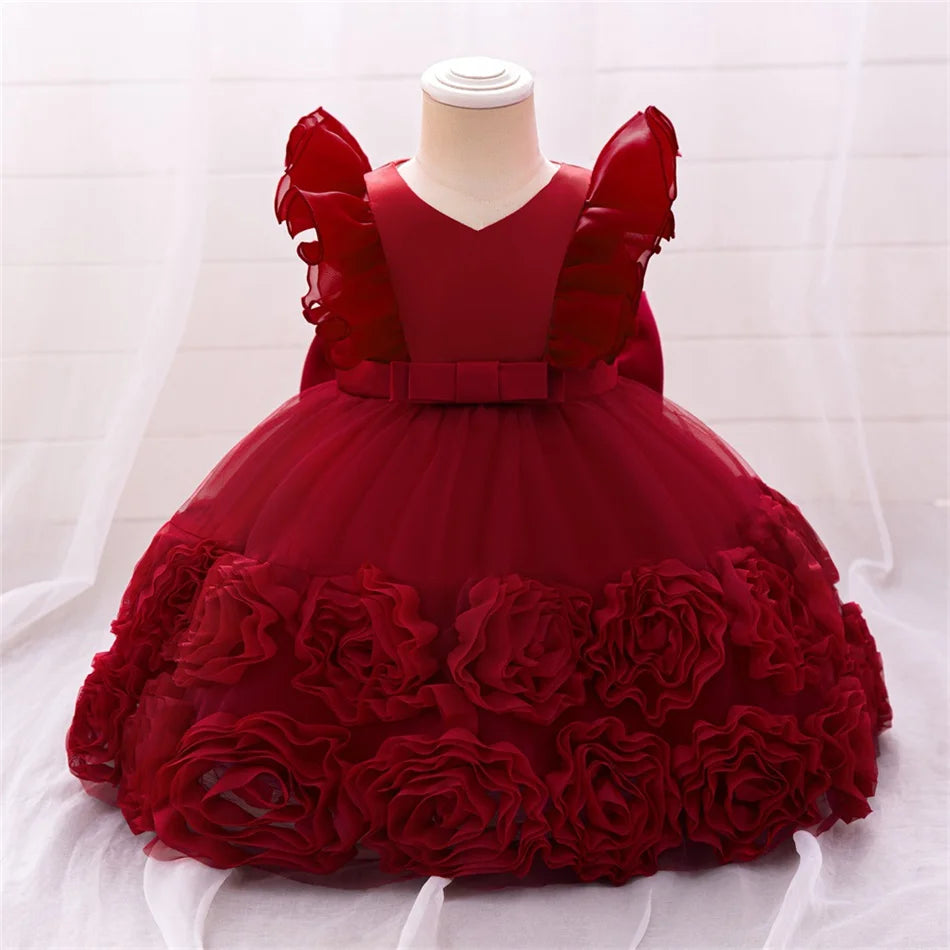 Kleinkind Rot Pailletten Mesh Kleid Mädchen Baby Einfarbig Neue Jahr Party Formale Kostüm Leistung Prinzessin Kleid Geburtstag Kleidung