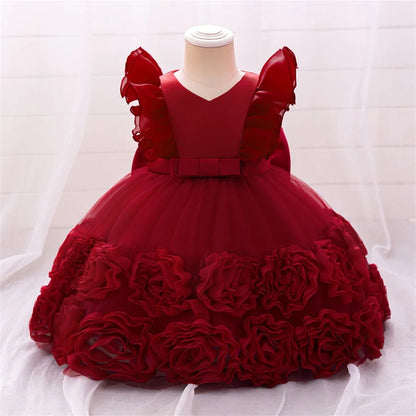 Kleinkind Rot Pailletten Mesh Kleid Mädchen Baby Einfarbig Neue Jahr Party Formale Kostüm Leistung Prinzessin Kleid Geburtstag Kleidung