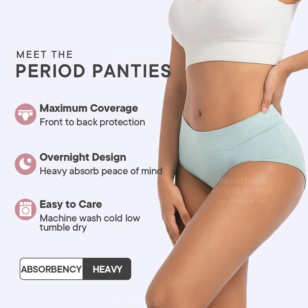 High Waist Leakproof Period Panties Bamboo Fibre Heavy Flow Absorbent Underwear Reusable Breathable.