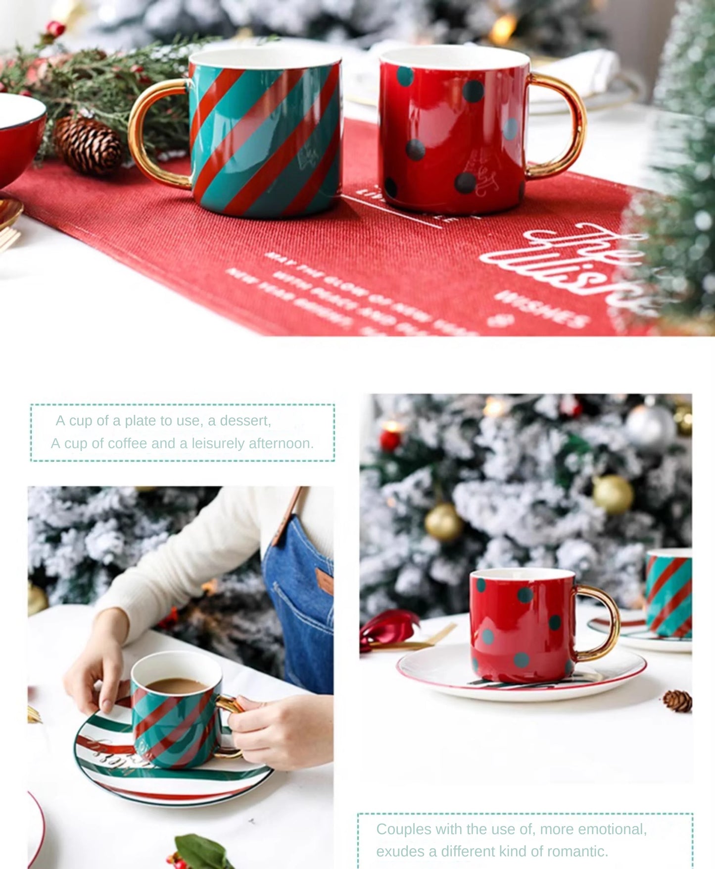 1pc Merry Christmas Ceramic Dinner Dish Plate Set Mug Dessert Cake Pastry Fruit Serving Plate Decorative Tableware.