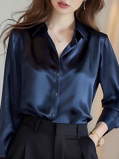 Elegant Silk Office Shirts Women Korean Fashion Y2k Clothes Slim Long Sleeve White Black Blusas Mujer Workwear Tops and Blouses.