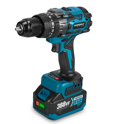 YOFIDRA 900N.M 13MM Bürstenlosen Elektrischen Schlagbohrmaschine 20 + 3 Drehmoment Handheld Bohren Schraubendreher Power Tool Für Makita Batterie pin