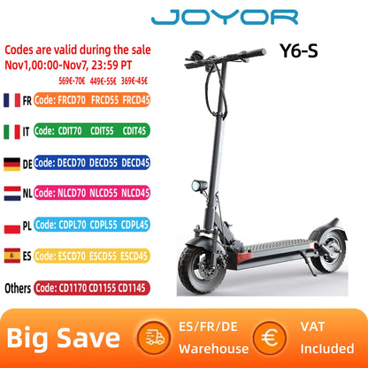 JOYOR Y6-S Electric Scooter for Adults 500W Motor 48V 18Ah Foldable Electric Scooter 10 Inch Tire City Commuter Electric Scooter.