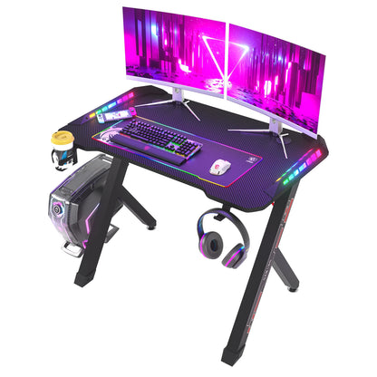 100 cm/120 cm RGB-Gaming-Schreibtisch, Computertisch mit LED-Leuchten und Getränkehalter