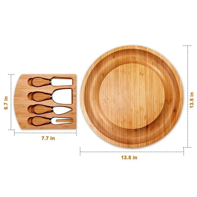 Bamboo Cheese Board Set With Cheese Knife Portable Outdoor Dinner Plates Hotel Restaurant Decoration Accessories Bread Tray set.