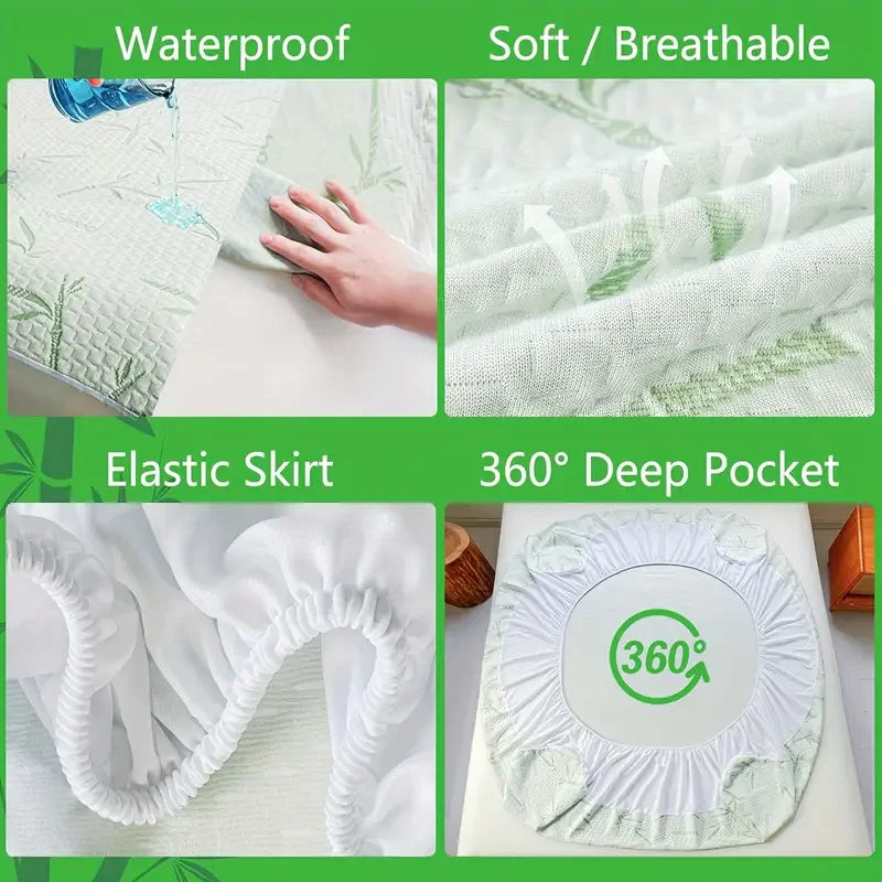 1pc Waterproof Bamboo Mattress Cover (Without Pillowcase), Cooling & Breathable Fitted Bed Sheet With 6-14inches Deep Pocket.