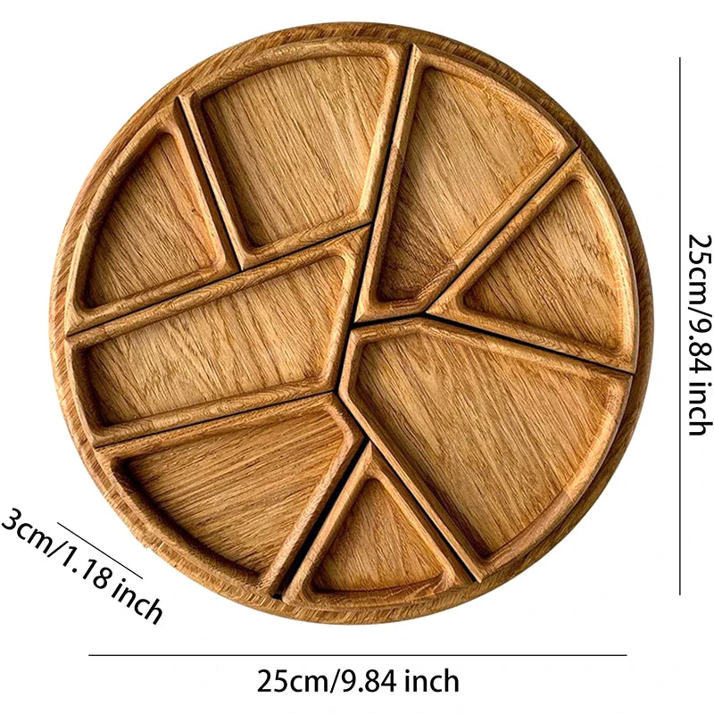 1PC Divided Wood Serving Tray Dessert Platter Fruit Appetizer Serving Plate Serving Platter Round For Candy Nuts Appetizers.