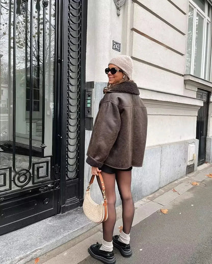 MUJER 2025 Frau Dicke Faux Leder Jacken für Frauen Herbst Winter Warme Mäntel Weibliche Demi-saison Plüsch Jacke Frauen Outer.