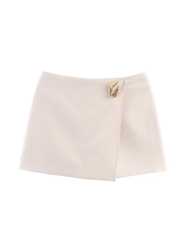 2025 Women Summer Shorts Skirts Casual Solid High Waist Side Zipper Asymmetry Female Elegant Street Shorts Clothing.