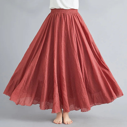 new 2020 Women Linen Cotton Long Skirts Elastic Waist Pleated Maxi Skirts Beach Boho Vintage Summer Skirts Faldas Saia.