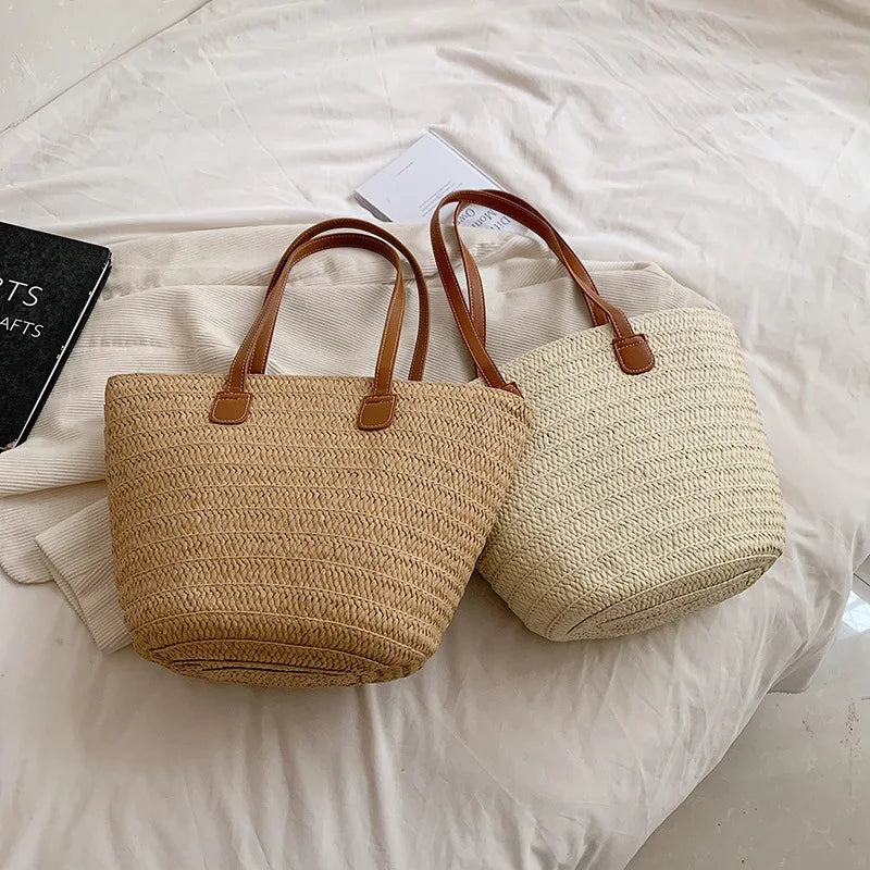 Women's Large Capacity Shoulder Bag Summer Straw Woven Basket Handbag Fashion Female Luxury Designer Beach Bag Bali Shopper Tote