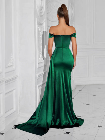 Sexy trägerloses, rückenfreies, hoch gespaltenes Maxikleid für Frauen, schwarz, schulterfrei, ärmellos, figurbetont, Club-Party, langes Kleid.