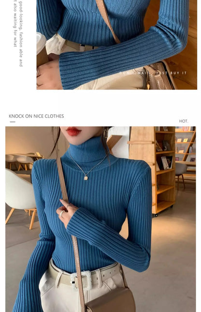 2025, Basis Pullover Herbst Winter Dicken Rollkragenpullover Beiläufige Dünne Gestrickte Pullover Koreanischen Stil Einfache Basis Schicht Warme Tops