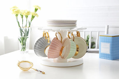 Bone China Tea Cup Saucer Spoon Set 200ml Elegant Coffee Cup Gold Porcelain Tea Set Ceramic Teacup Cafe Espresso Cup British Mug.