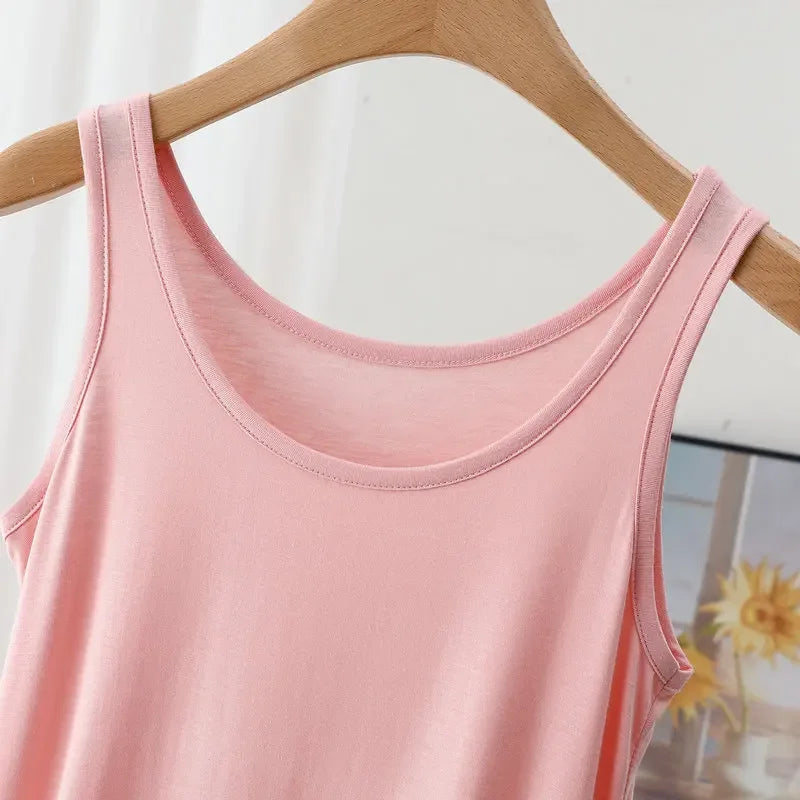 Plus Size Modal Langes Kleid Damen Frühling Sommer Lose A-Linie Bodenrock Home Nachtwäsche Ärmelloses Kleid in reiner Farbe