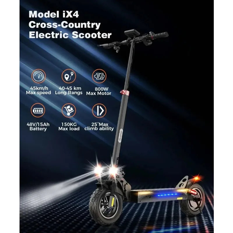 ISCOOTER IX4 Electric scooter 800W motor 48V15AH lithium battery, 10-inch off-road tires, adult foldable electric scooters.