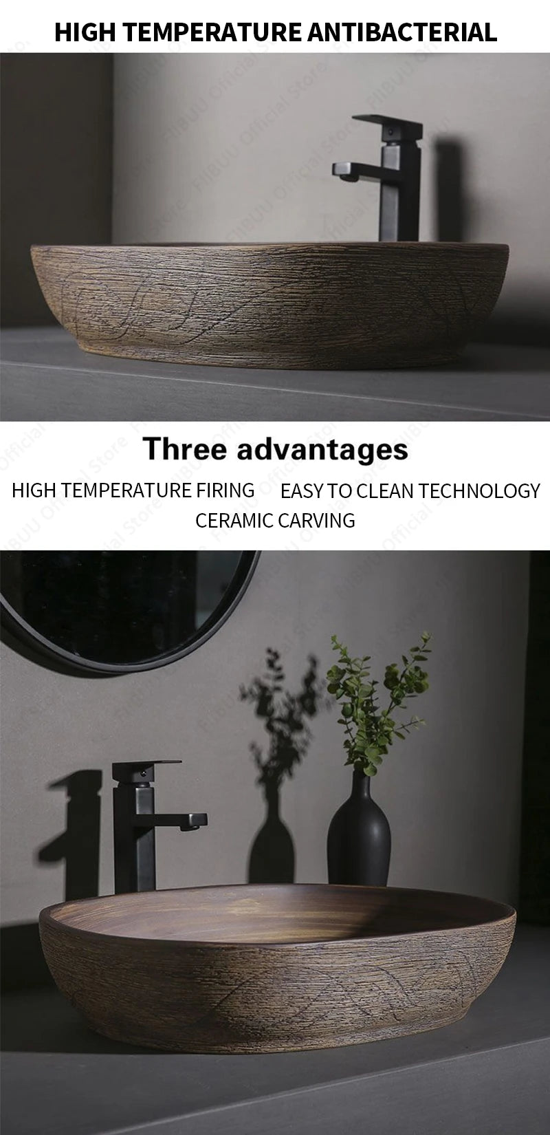 Braunes Keramikgefäß, Waschbecken, Waschtisch, Schüssel, ovaler Badezimmertisch, Waschbecken, Toilette, Balkon, Kunstbecken, über der Theke, Sockelwaschbecken