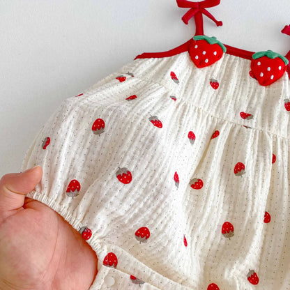 0-2Y Sommer Baby Mädchen Kleidung Erdbeere Druck Infant Mädchen Bodysuit Kleinkind Leibchen Ein Stück.