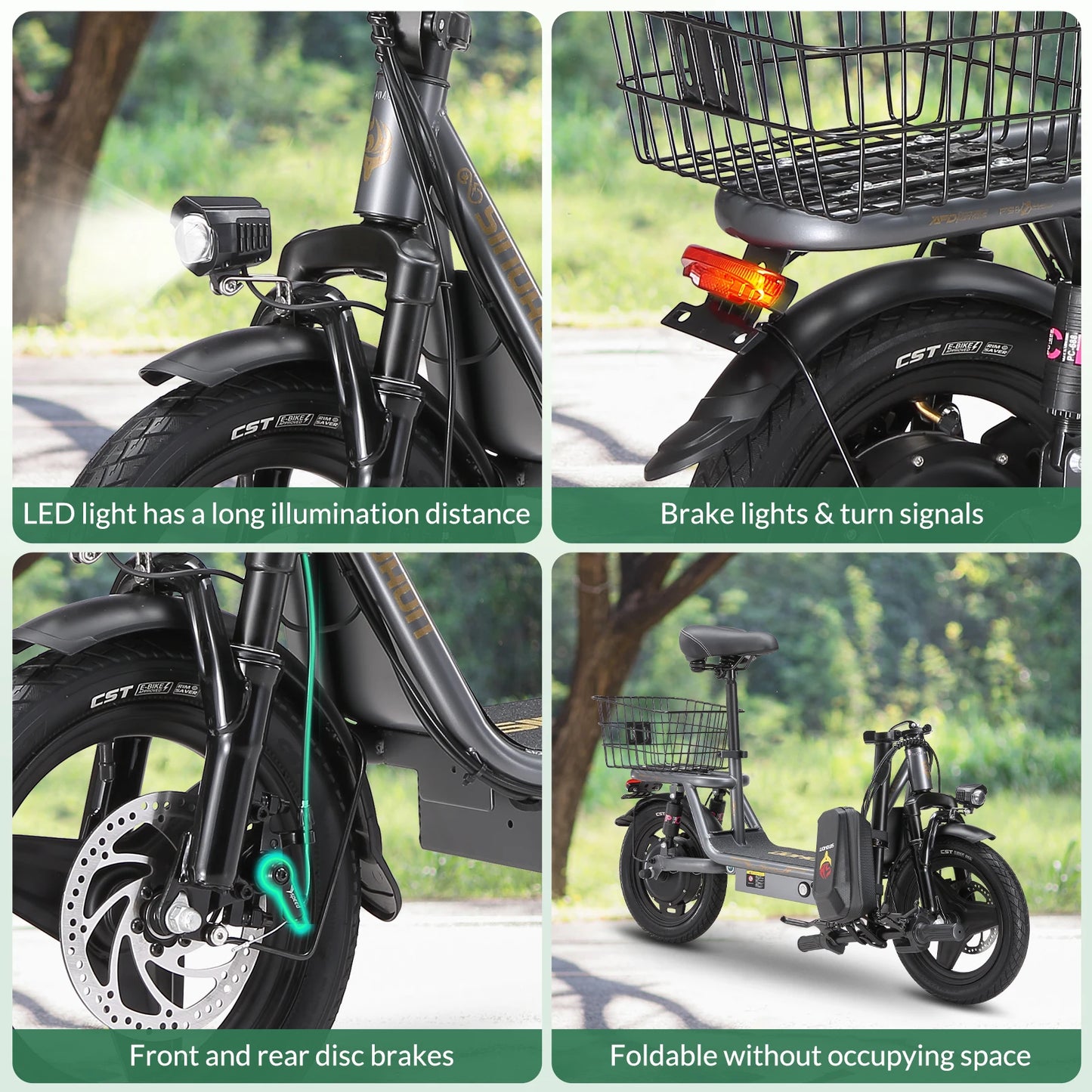 K14 Electric Scooter 500W Peak Motor, 14'' Tires,36V 15.6Ah Battery,32km/h Max Speed,50-60km Range,350W Rated Motor, Disc Brakes.