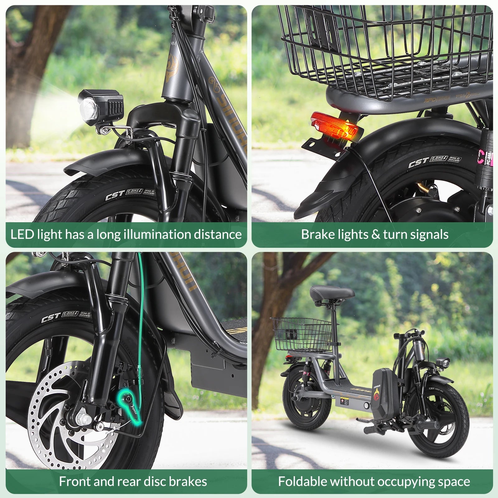 K14 Electric Scooter 500W Peak Motor, 14'' Tires,36V 15.6Ah Battery,32km/h Max Speed,50-60km Range,350W Rated Motor, Disc Brakes.