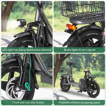 K14 Electric Scooter 500W Peak Motor, 14'' Tires,36V 15.6Ah Battery,32km/h Max Speed,50-60km Range,350W Rated Motor, Disc Brakes.