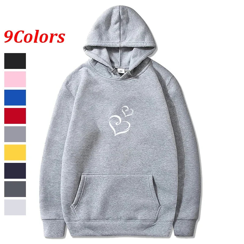 Autumn Fleece Solid Color Korean Fashion Drawstring Pockets Finger Heart Hooded Long Sleeve Loose Hoodie Sweatshirts Top.