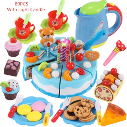 Pretend Play Tea Set Utensils Cut Kids Play House Birthday Cake Toys Children Toy Food Cake Model Girl Simulation Kitchen Coffee