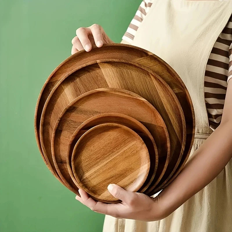 Round Wooden Decorative Serving Tray for Coffee Table and Home Decor, Round Wood Tray for Table Centerpiece, Small Candle Tray.