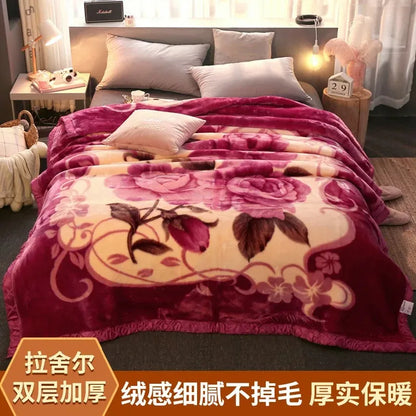 Modern Geometric Cartoon Printed Bedroom Blanket Coral Fleece Dormitory Quilt Thicking Double Layer Multi Purpose Bedding Sheets