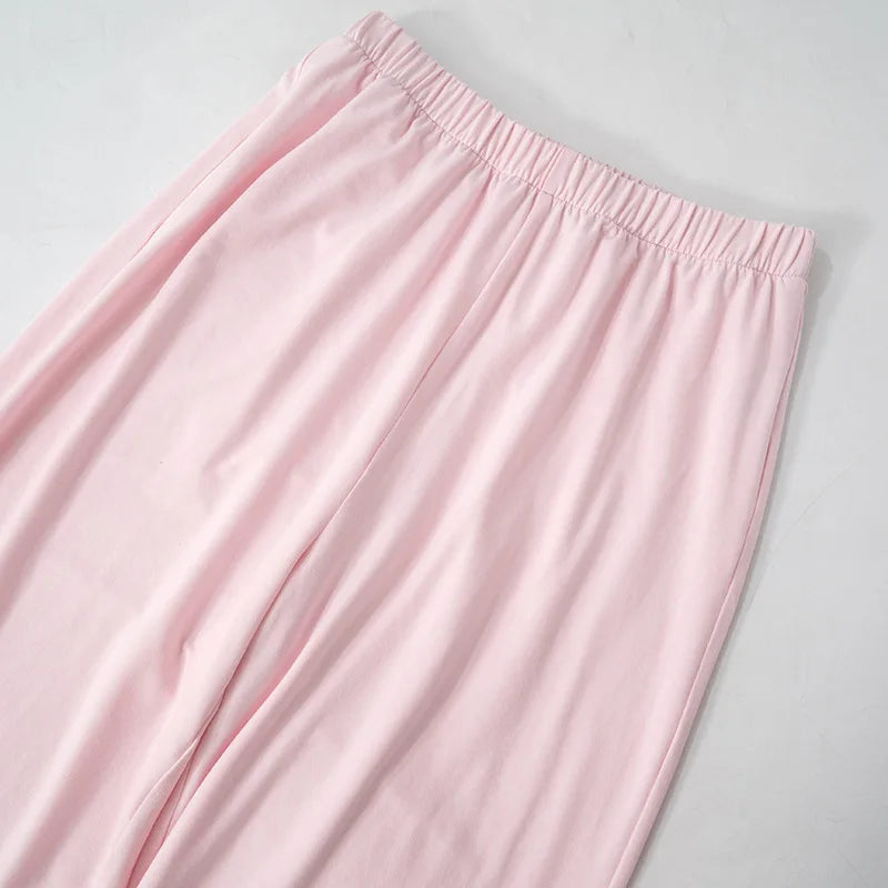 Apprabant Solid Pleated Casual Basic Trousers Set Round Neck Long Sleeve Top Fashion Sports Style High Waist Wide Leg Pants Suit.