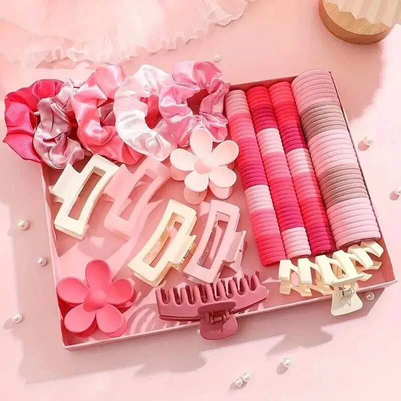 53-163Pcs Dopamine Fashion Elastic Colorful Band Hair Circles Flower Shaped Hair Accessory Grip For Women Daily Party Gift.