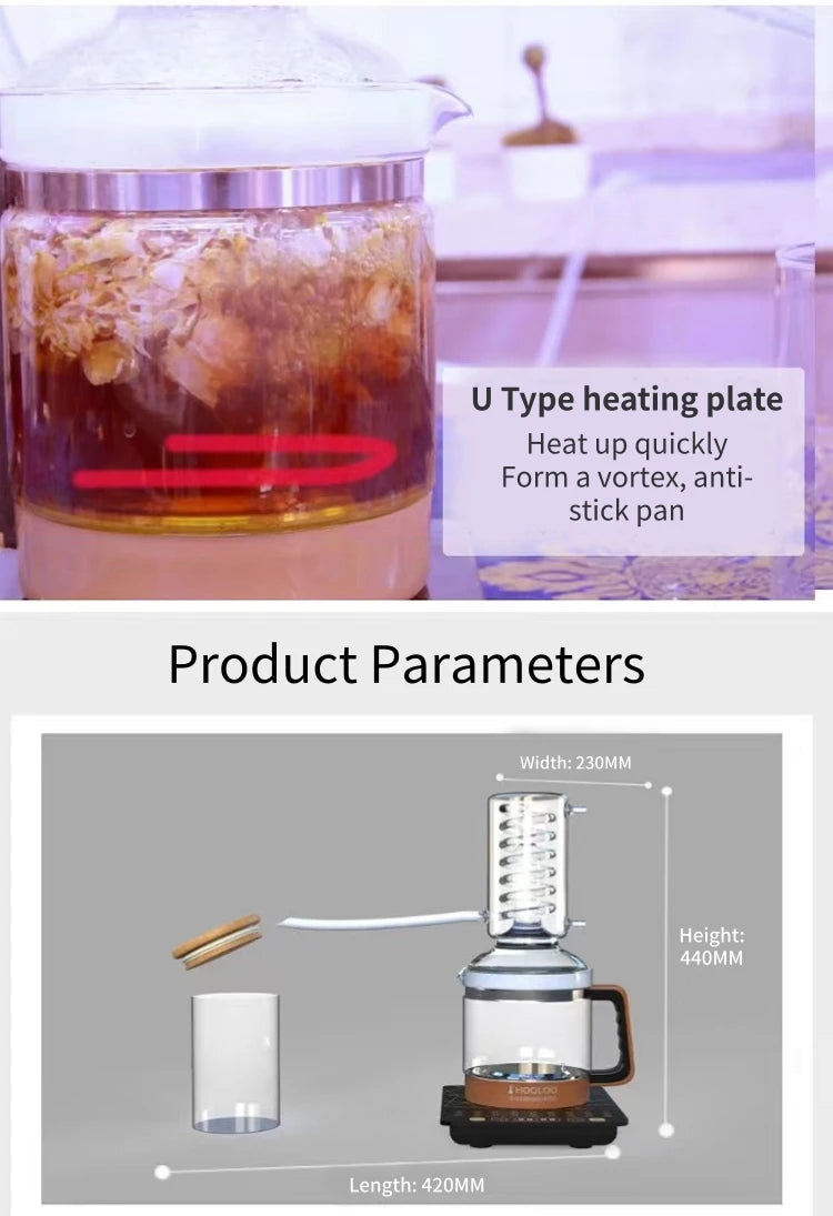 HOOLOO 2.4L Water Distiller Distillation Kit Home Fragrance Distillation Device Hydrosol & Essential Oil Distiller Equipment.