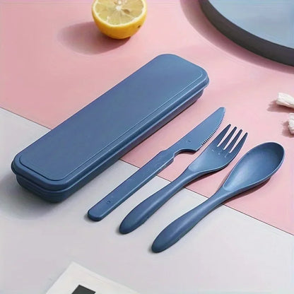 3In1 Portable Cutlery Set Reusable Home Travel Utensil Set Fork Spoon Knife with Box Dinnerware Set Picnic Camping Tableware.