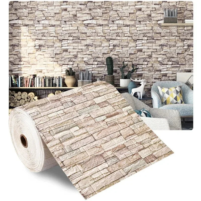 70cmx10m Self-adhesive Wallpaper Decoration Antique Foam Brick Wallpaper Living Room Bedroom Waterproof 3D Wall Sticker