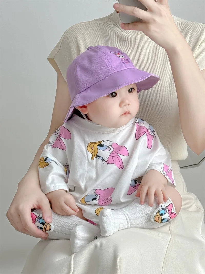 Baby Mädchen Bodys Jungen Neugeborenen Socken Hut 3PCS Kleidung Set Kurzarm Cartoon Daisy Donald Duck Infant Bodys K594-2.