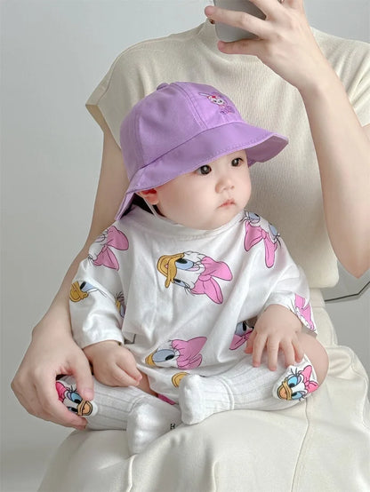 Baby Mädchen Bodys Jungen Neugeborenen Socken Hut 3PCS Kleidung Set Kurzarm Cartoon Daisy Donald Duck Infant Bodys K594-2.