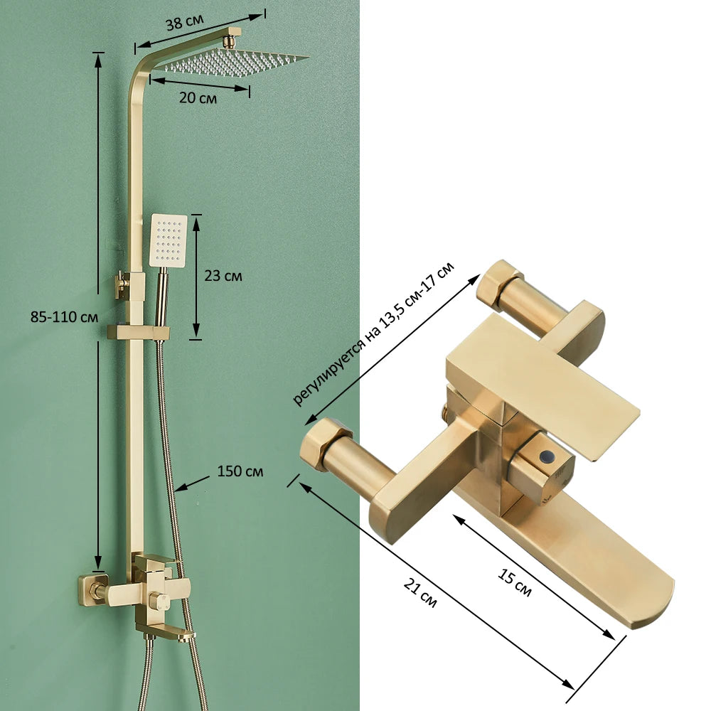 Gold Brushed Shower System 3 in 1 with Rain Handheld Shower Swivel Spout Shower For Bathroom Bathtub Shower Faucet