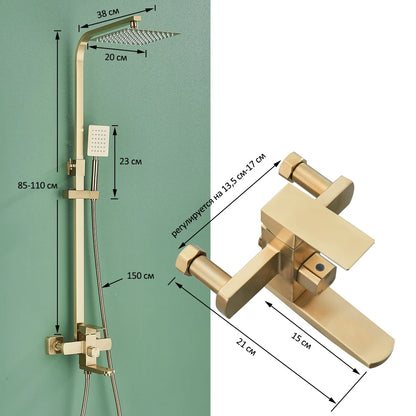 Gold Brushed Shower System 3 in 1 with Rain Handheld Shower Swivel Spout Shower For Bathroom Bathtub Shower Faucet
