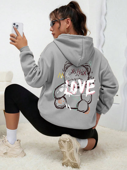 Graffiti Linie Bär Einfache Druck Weibliche Hoody Harajuku S-Xxl Sweatshirt Mode Lässig Straße Mit Kapuze Herbst Warme Streetwear Frauen