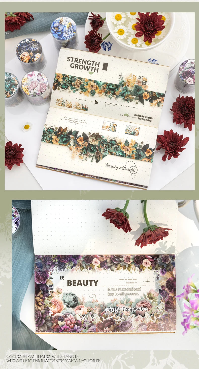 50mm*2m PET Natural Plant Flowers tape Sticker Decorative collage Adhesive Diy Scrapbooking hand made Masking tape.