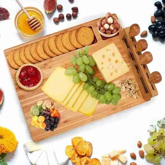 Bamboo Cheese Board Cheese Knife Cheese Slicer Fork Scoop Cut Kitchen Cooking Tools Bamboo Cutting Board Wood Cheeses Boards.
