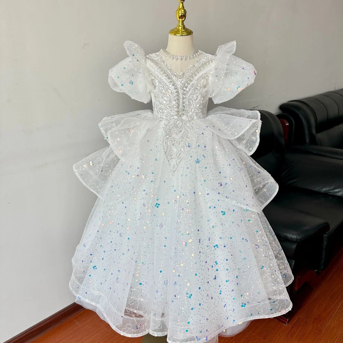 Mädchen Kleid 2025 Neue Frühling Elsa Baby Prinzessin Kleid Puffy Tüll Blau Geburtstag Kleine Host Leistung.