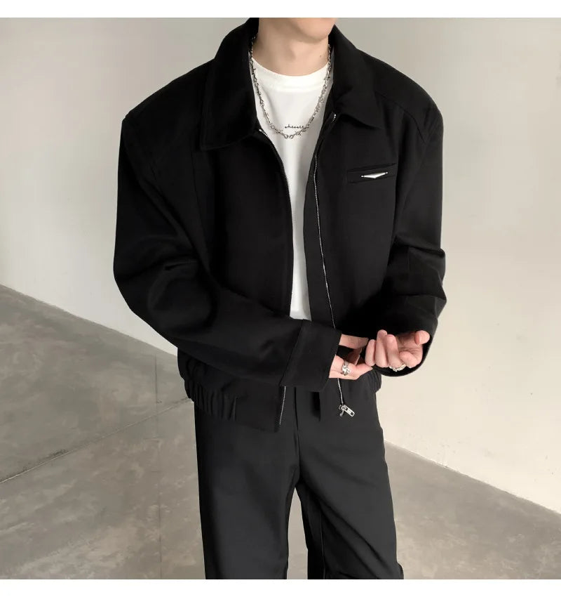 Short Jacket Men's Autumn Winter Handsome American Shoulder Pad Coat High-end Lapel Baseball Uniform.